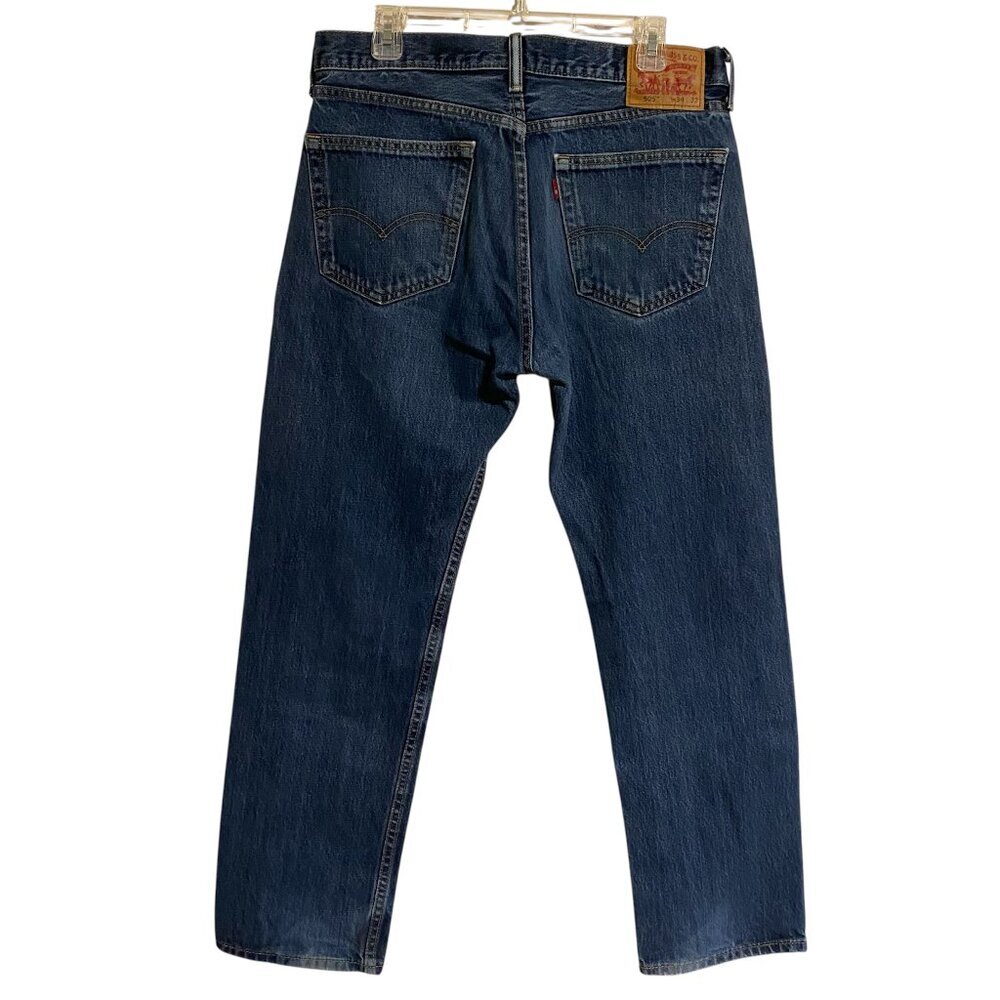 Levis Men's Jeans 34x32 Blue 505 Regular Fit Straight Leg Denim Zip Fly - Picture 2 of 10
